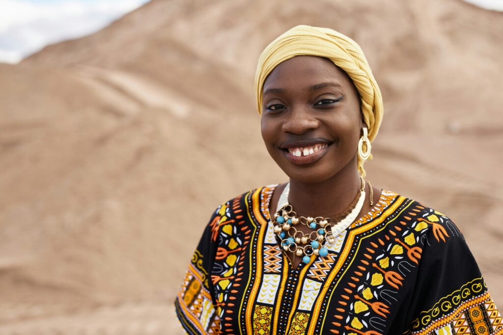 African American Girl in Clothing with Traditional African Ornaments